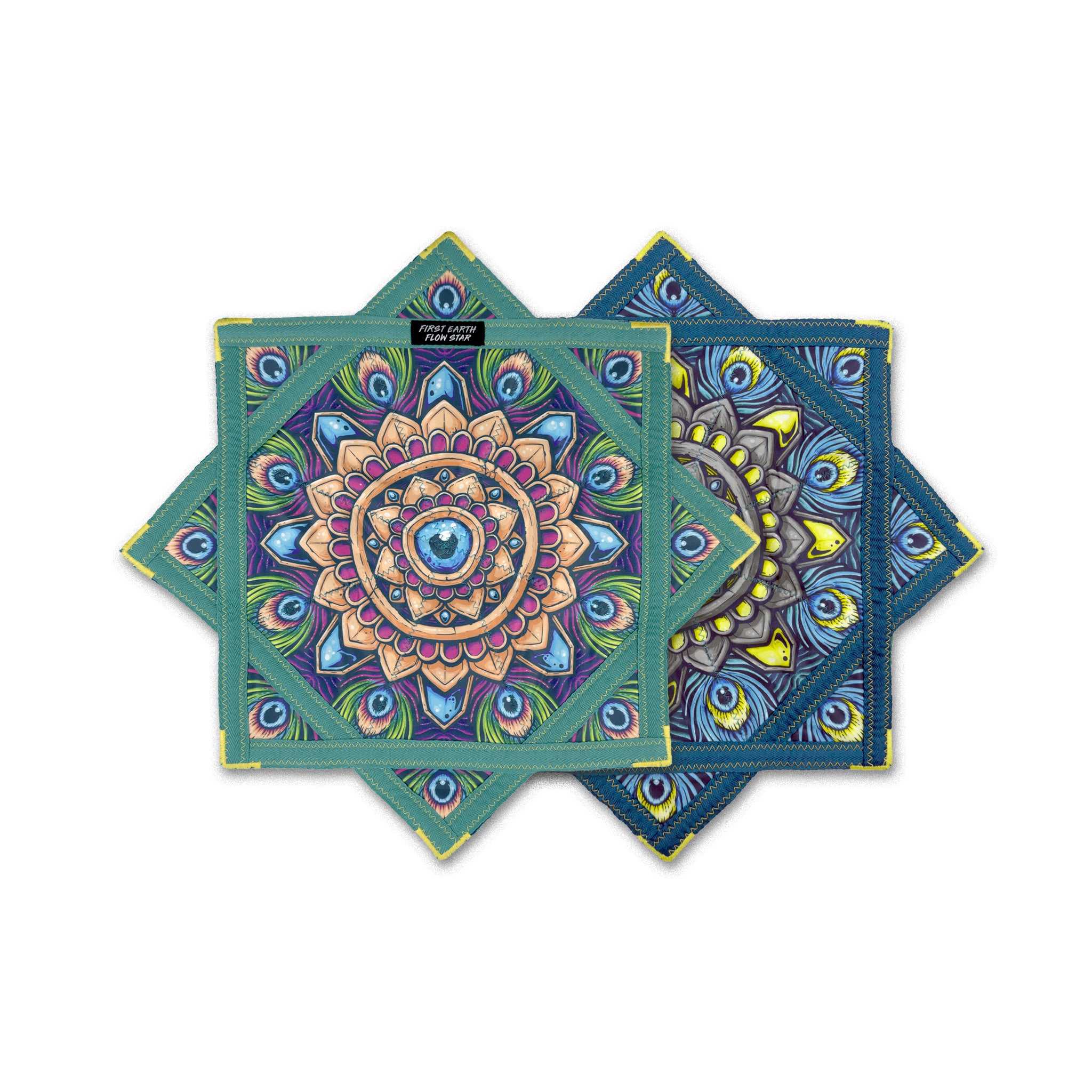 First Earth Royal Plume mini flow star front and back with peacock feather artwork