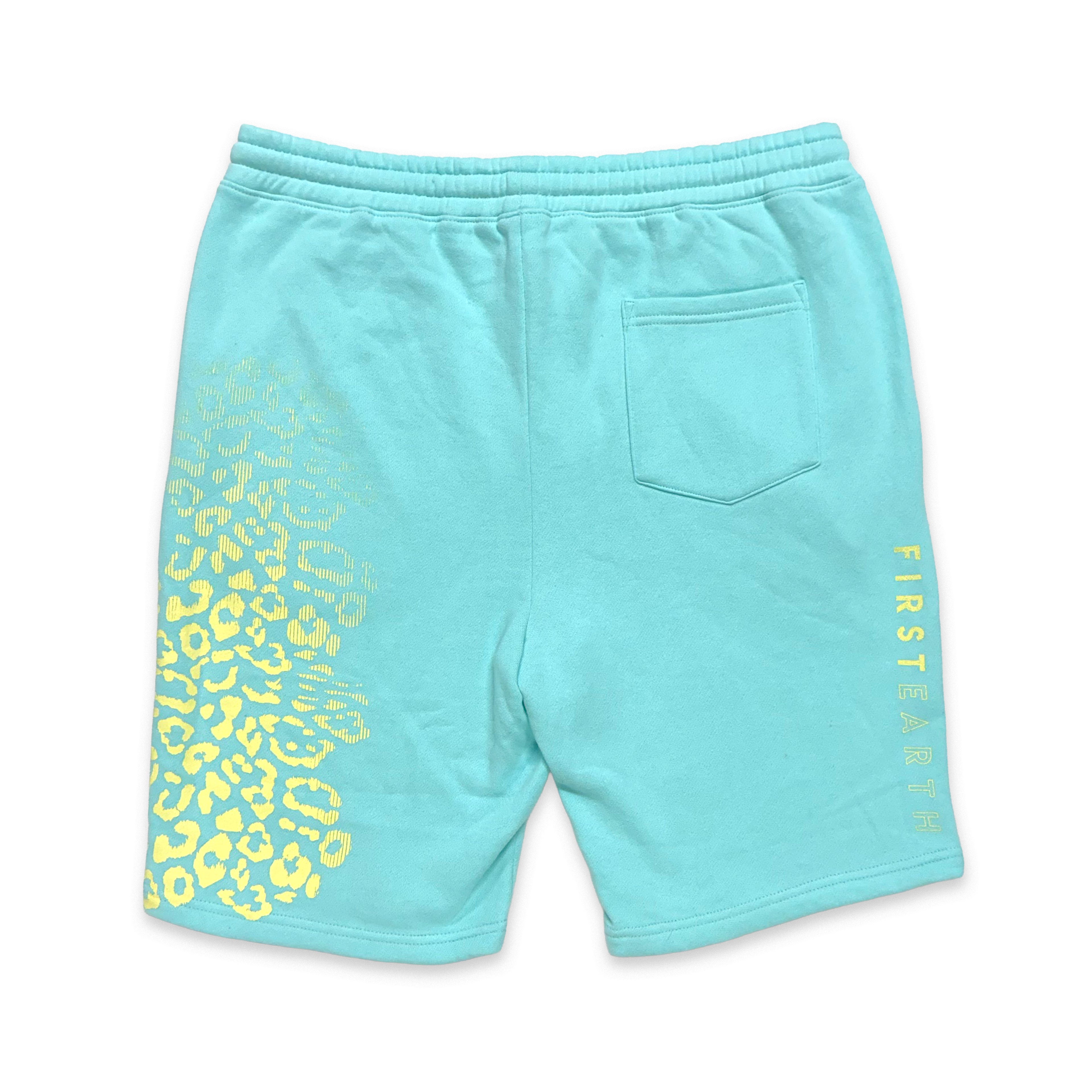 First Earth Flower of Life aqua shorts for rave and festival wear