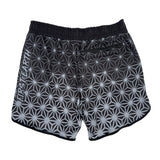 Asanoha Grey UV rave shorts with sacred Japanese hemp leaf pattern that glows under blacklight