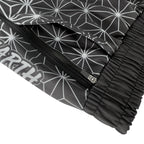 Asanoha Grey UV rave shorts with sacred Japanese hemp leaf pattern that glows under blacklight