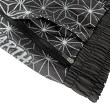 Asanoha Grey UV rave shorts with sacred Japanese hemp leaf pattern that glows under blacklight