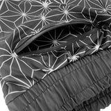 Asanoha Grey UV rave shorts with sacred Japanese hemp leaf pattern that glows under blacklight