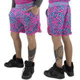 Neon Cheetah UV rave shorts with bold animal print that glows under blacklight for festivals