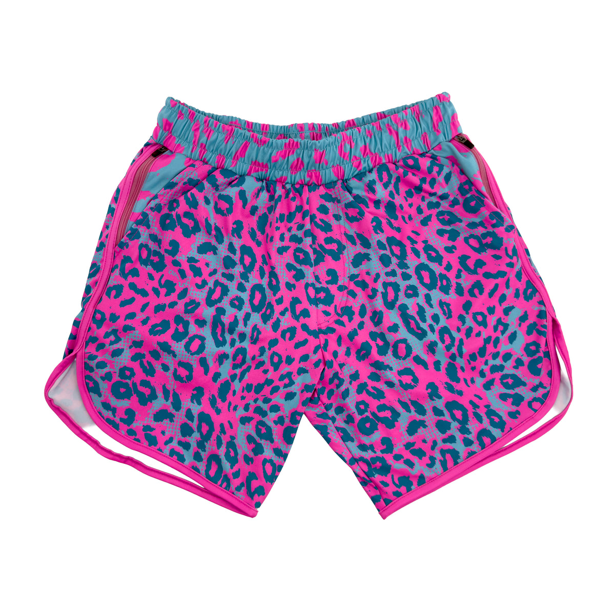 Neon Cheetah UV shorts under blacklight