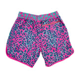 Neon Cheetah UV rave shorts with bold animal print that glows under blacklight for festivals