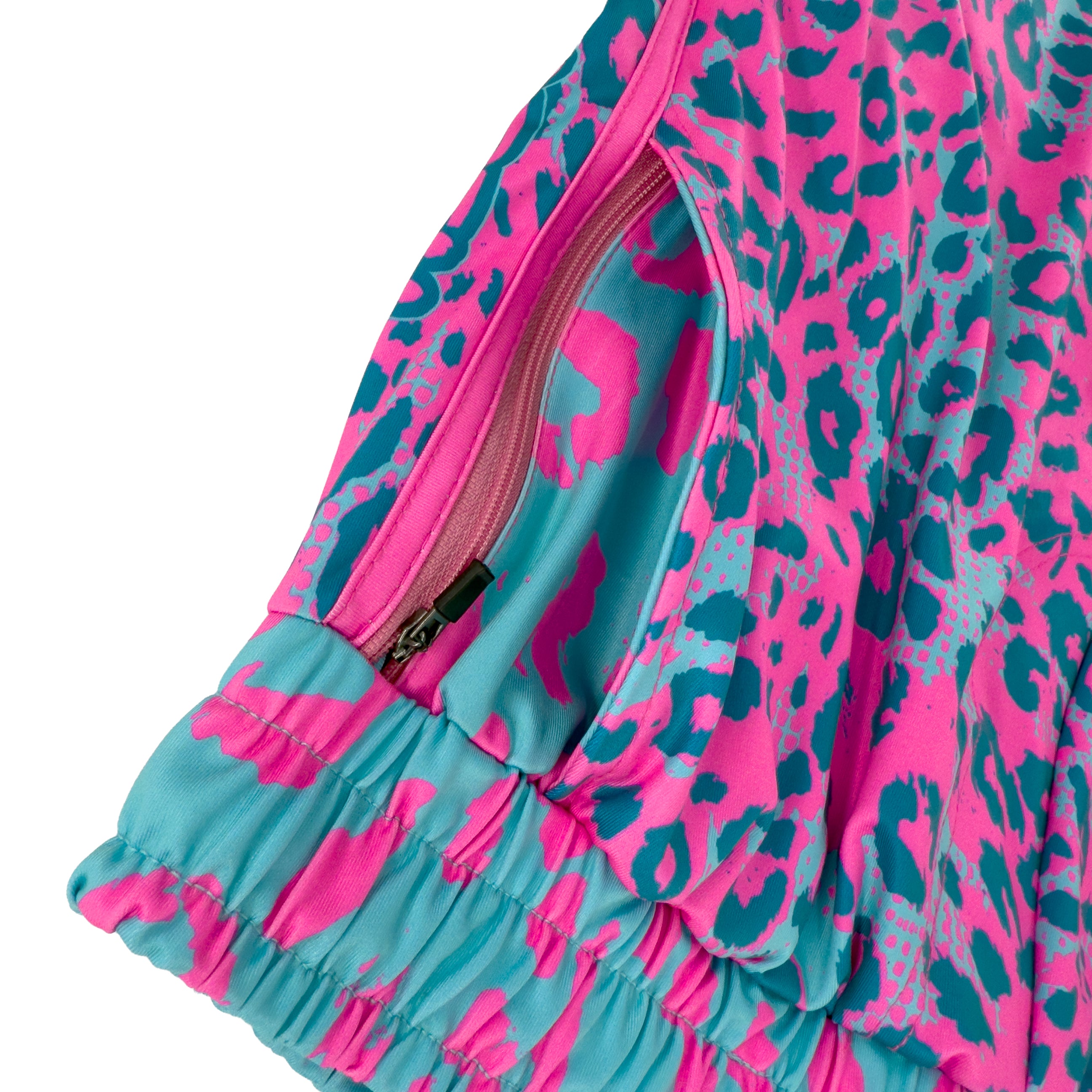 Neon Cheetah UV rave shorts with bold animal print that glows under blacklight for festivals
