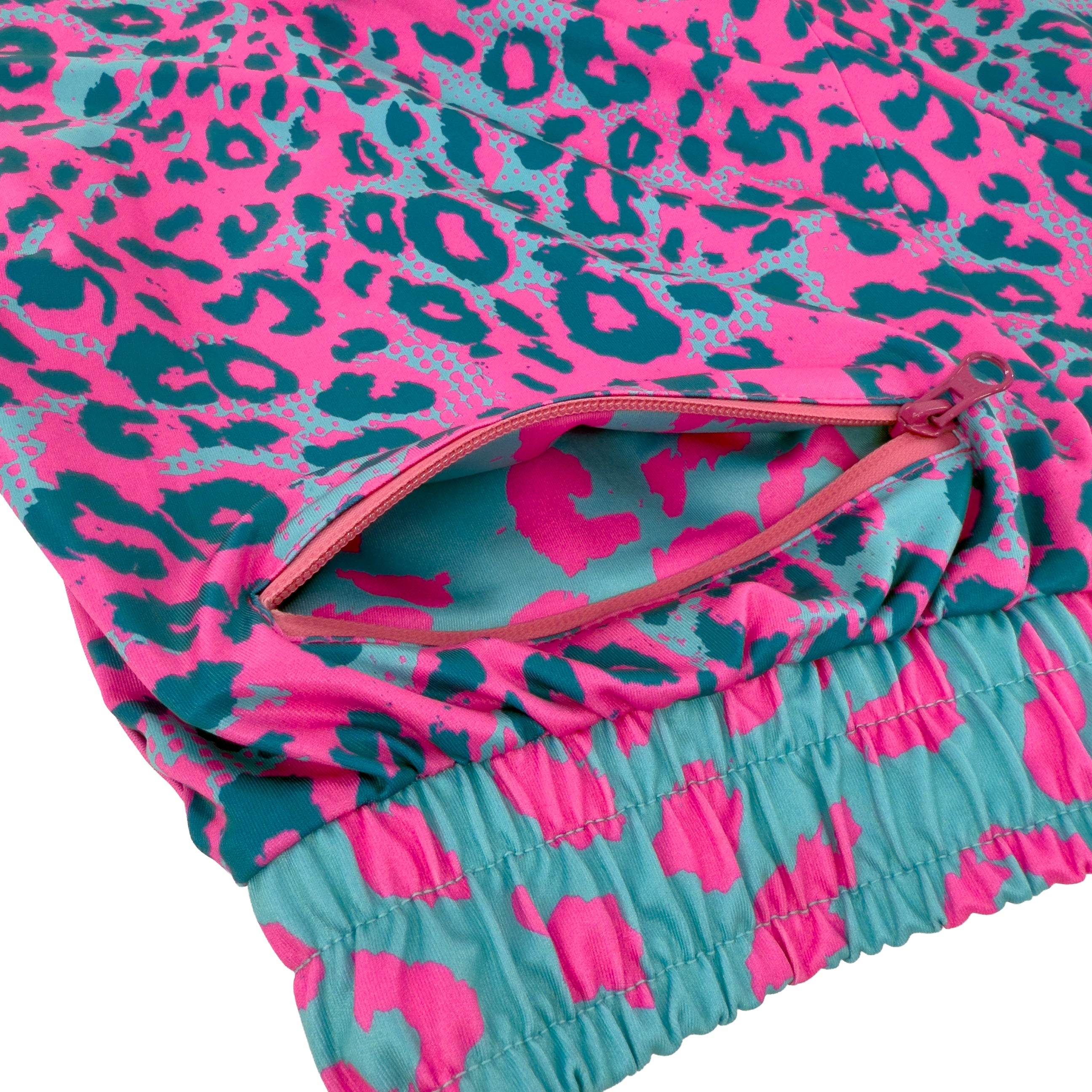 Neon Cheetah UV rave shorts with bold animal print that glows under blacklight for festivals