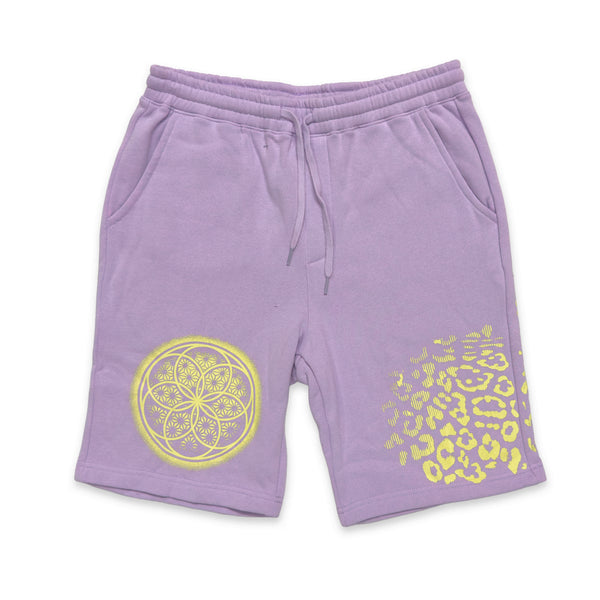 First Earth Flower of Life lavender shorts for rave and festival wear