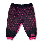 First Earth Asanoha Pink UV velvet 3/4 jogger shorts front with pink geometric pattern and black accents