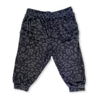 First Earth Midnight Cheetah velvet 3/4 jogger shorts front with dark cheetah print and elastic waistband