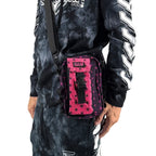 Asanoha pink sling bag by First Earth – lightweight rave bag with glowing sacred geometry print, built for spirited spinning and festivals 