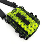 Asanoha yellow sling bag by First Earth – festival-tested, rave-ready bag featuring glowing sacred geometry print, ideal for hands-free flow 
