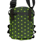Asanoha yellow sling bag by First Earth – festival-tested, rave-ready bag featuring glowing sacred geometry print, ideal for hands-free flow 
