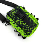 Neon Serpent sling bag by First Earth – lightweight rave bag with glowing serpent artwork, crafted for hands-free festival movement 