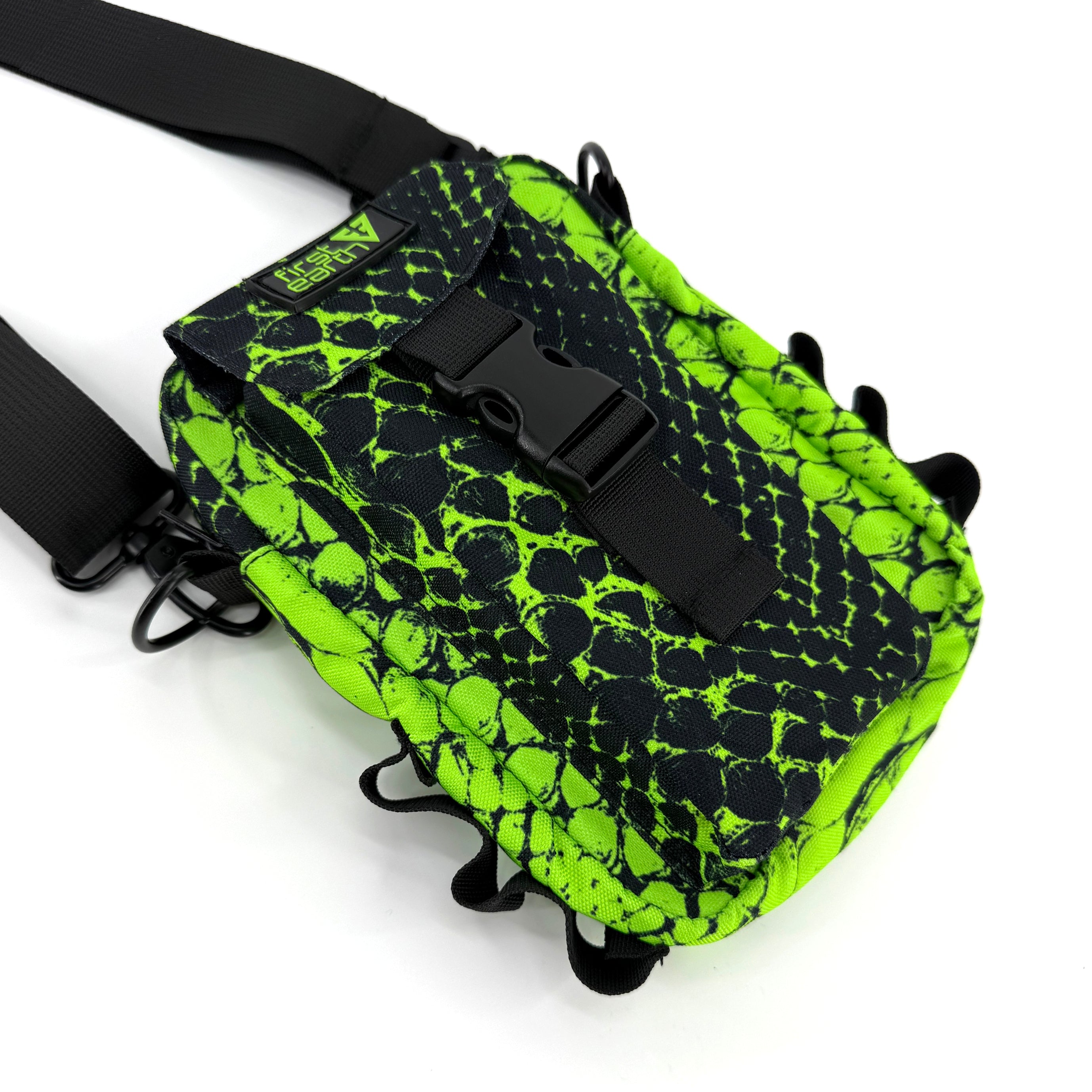 Neon Serpent sling bag by First Earth – lightweight rave bag with glowing serpent artwork, crafted for hands-free festival movement 