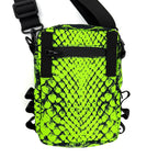 Neon Serpent sling bag by First Earth – lightweight rave bag with glowing serpent artwork, crafted for hands-free festival movement 