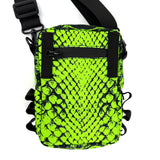 Neon Serpent sling bag by First Earth – lightweight rave bag with glowing serpent artwork, crafted for hands-free festival movement 