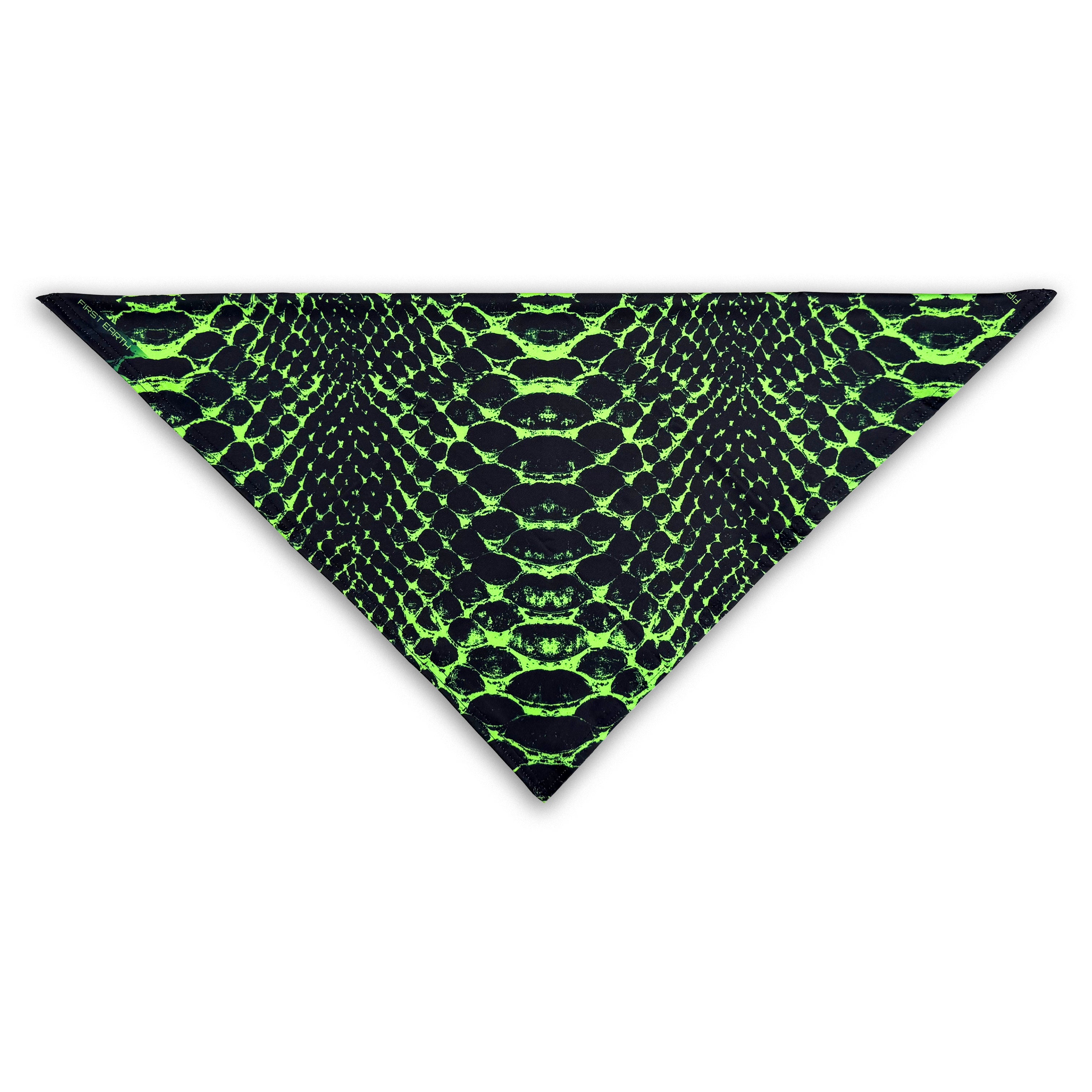 Neon Snake UV glow bandana by First Earth – lightweight rave accessory with glowing serpent design, breathable and UV-reactive for dance floors 