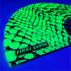 Neon Snake UV glow hand fan by First Earth – radiant rave fan with glowing serpent design, bamboo ribs, and vibrant poly fabric—great for summer sets