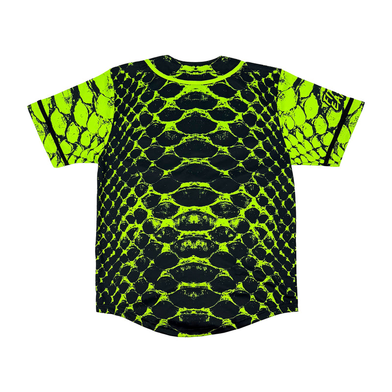 Neon Serpent UV baseball jersey by First Earth – oversized rave jersey with glowing serpent design under blacklight and breathable comfort 