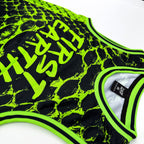 Neon Serpent UV basketball jersey by First Earth – lightweight, breathable mesh rave jersey with glowing serpent design that shines under blacklight 