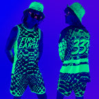 Neon Serpent UV apparel set by First Earth – rave-ready collection featuring matching jersey, hoodie, hat, shorts, and joggers with glowing serpent design that shines under blacklight
