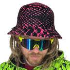 Neon Serpent Pink UV Bucket Hat by First Earth – reversible UV reactive hat for rave fashion and festivals