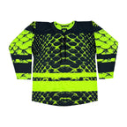 Neon Serpent UV hockey jersey by First Earth – oversized rave jersey with glowing serpent design and breathable comfor