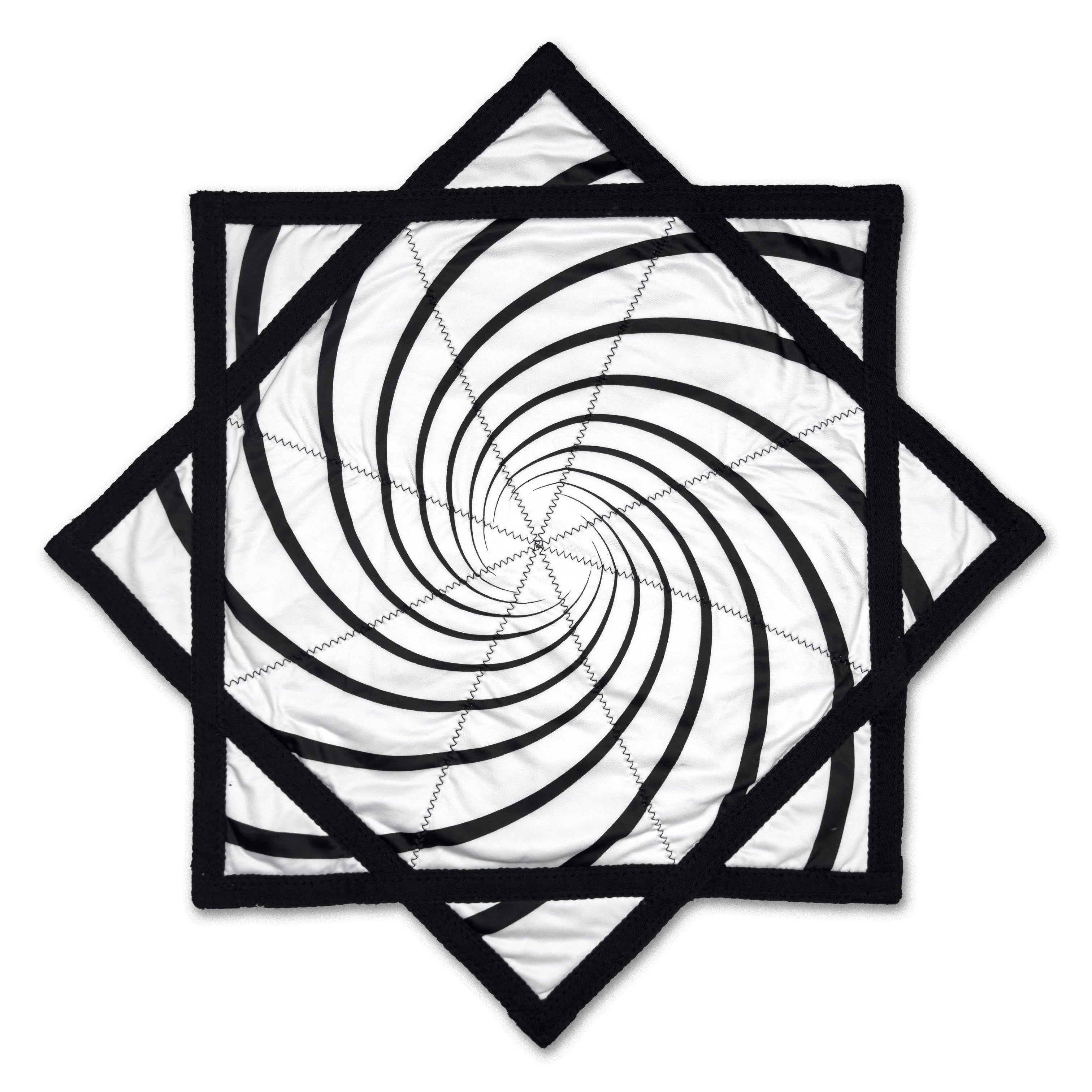 First Earth Spiral 2 UV Flow Star — black and white UV swirl rave prop made for smooth, balanced spinning.