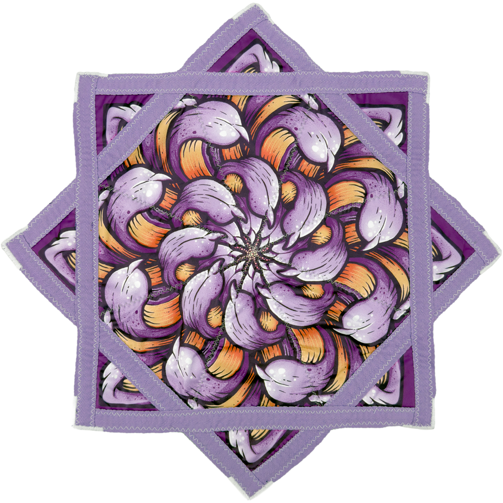 Chrysanthemum Moonrise 20 inch mini flow star front with purple floral mandala artwork by First Earth