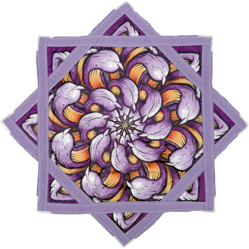 Chrysanthemum Moonrise 20 inch mini flow star front with purple floral mandala artwork by First Earth
