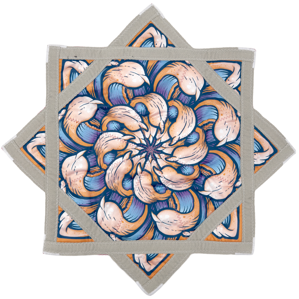 Chrysanthemum Sunrise 20 inch mini flow star back with floral mandala artwork by First Earth