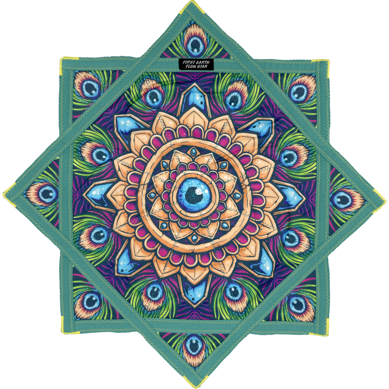 Royal Plume regular size flow star front with peacock feather mandala artwork by First Earth