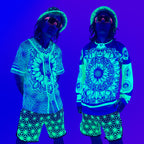 Sunflower of Life UV hockey and baseball jersey by First Earth – oversized rave jersey with full UV-reactive print that glows under blacklight 