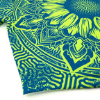 Sunflower of Life UV crop baseball jersey by First Earth – cropped rave jersey with glowing sacred geometry pattern, soft breathable fabric for festival flow 