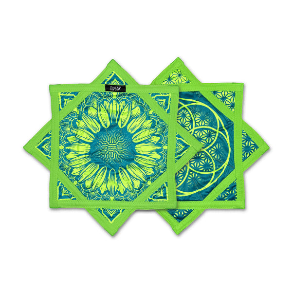 First Earth Mini Sunflower of Life UV reactive Flow Star – portable flow arts prop for rave and festival spinning