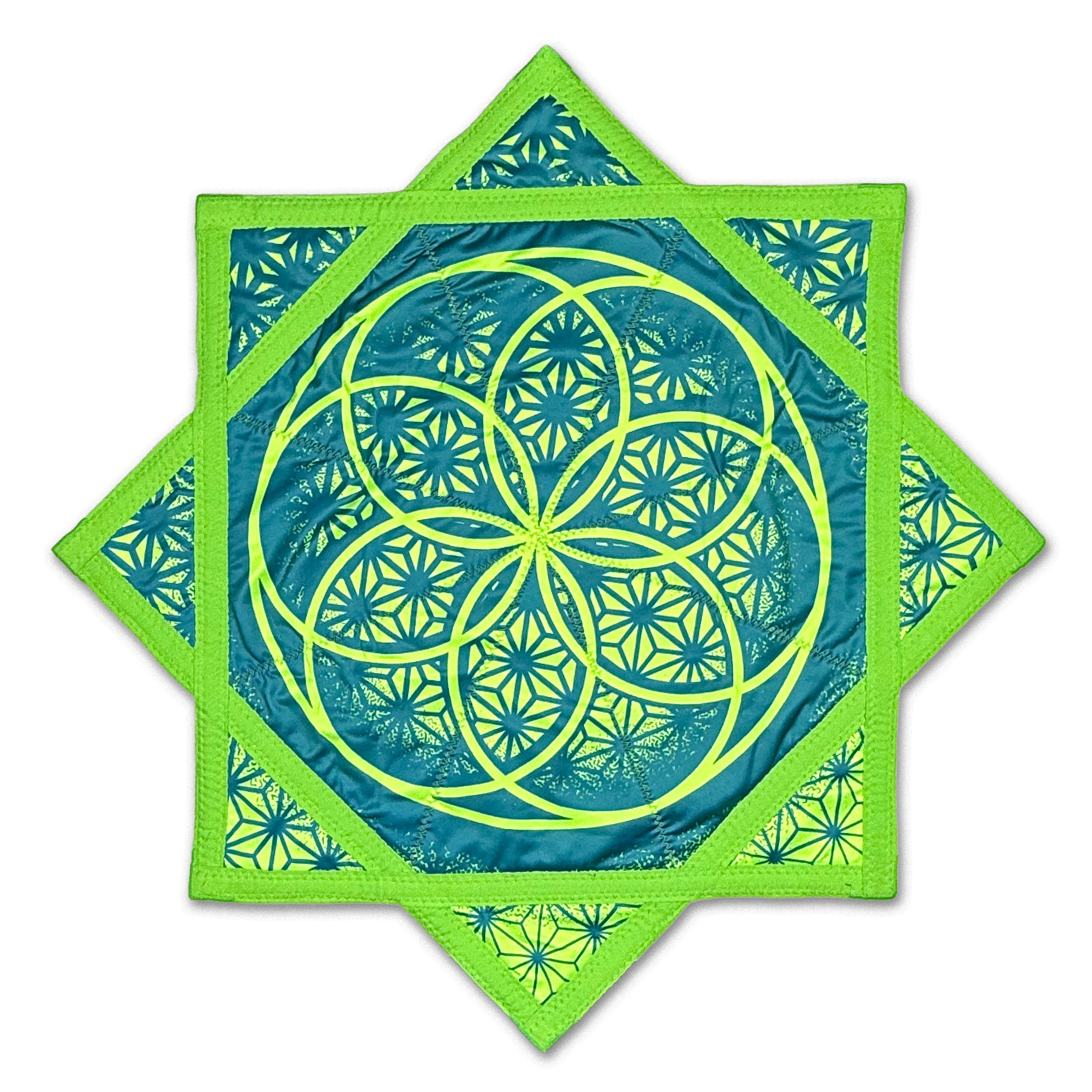 Sunflower of Life – UV spinning flow star by First Earth, sacred geometry rave prop for festivals and flow arts