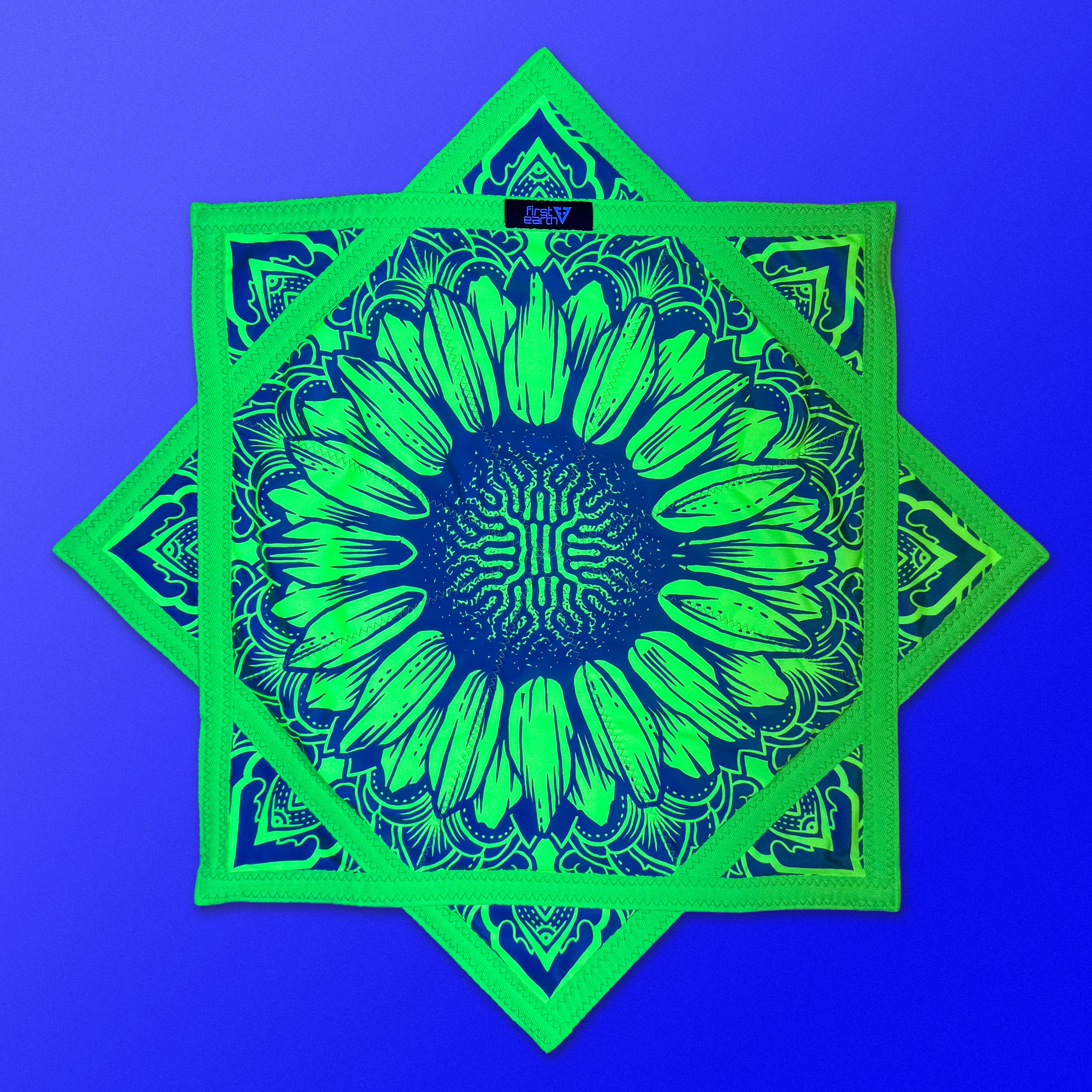 Sunflower of Life – UV spinning flow star by First Earth, sacred geometry rave prop for festivals and flow arts