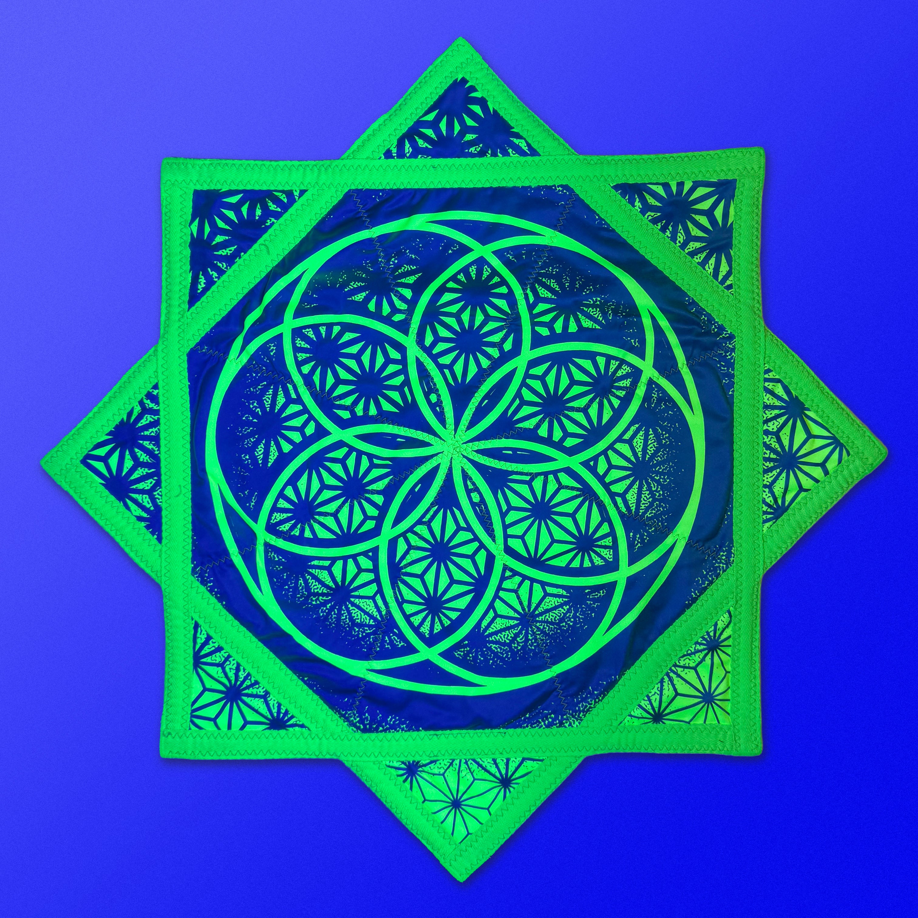 Sunflower of Life – UV spinning flow star by First Earth, sacred geometry rave prop for festivals and flow arts