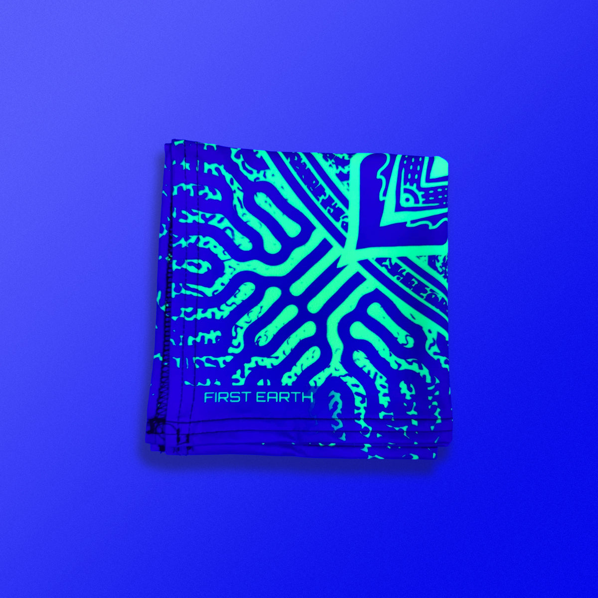 Sunflower UV square bandana under blacklight