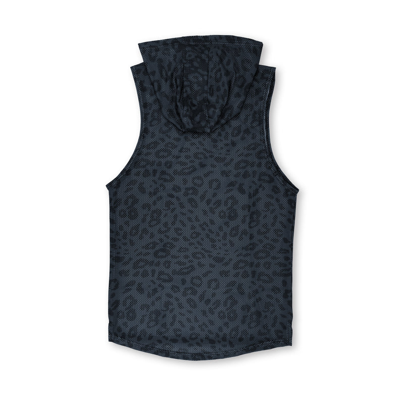 First Earth Midnight Cheetah mesh hooded tank back with hood and dark gray black cheetah print