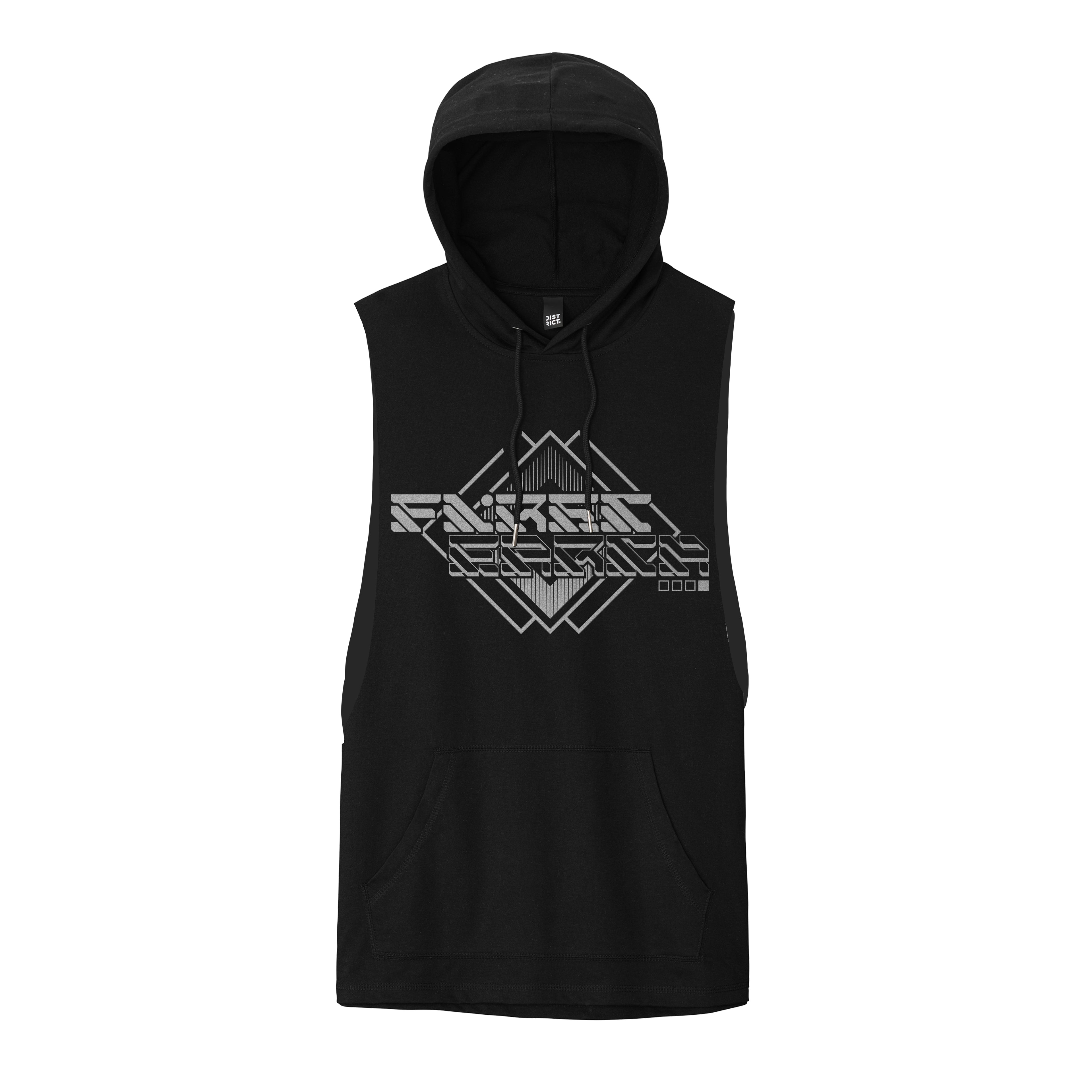 First Earth MMXXIV silver hooded muscle tank for rave and festival wear