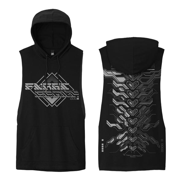 First Earth MMXXIV silver hooded muscle tank for rave and festival wear