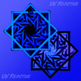 Tempest Blackout UV Flow Star spinning dance prop with bold geometric artwork, 25.5 inch rave and festival flow arts toy by First Earth