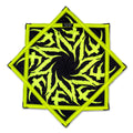 Tempest Electric Yellow UV Flow Star spinning dance prop with bold geometric artwork, 25.5 inch rave and festival flow arts toy by First Earth