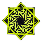Tempest Electric Yellow UV Flow Star spinning dance prop with bold geometric artwork, 25.5 inch rave and festival flow arts toy by First Earth