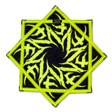 Tempest Electric Yellow UV Flow Star spinning dance prop with bold geometric artwork, 25.5 inch rave and festival flow arts toy by First Earth