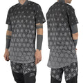 Asanoha Grey unisex mesh rave t-shirt with sacred Japanese hemp leaf pattern for festivals