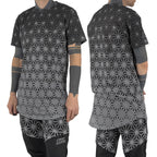 Asanoha Grey unisex mesh rave t-shirt with sacred Japanese hemp leaf pattern for festivals