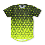 First Earth Asanoha Yellow UV mesh t-shirt front with neon yellow geometric pattern